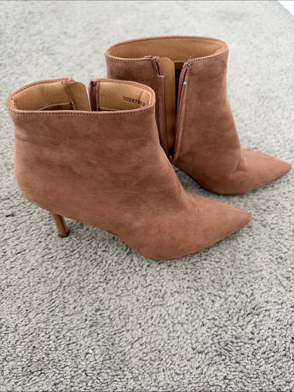 Forever 21 Pointed Toe Suede Ankle Booties in Cognac